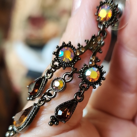 Elegant Gold and Brown Chandelier Earrings - Picture 6 of 6